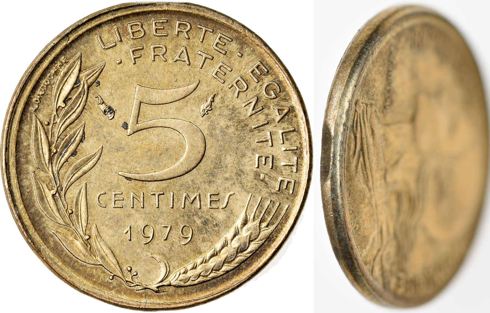 Monnaie, France, 5 Centimes, 1979, Paris, error partial collar strike, SUP