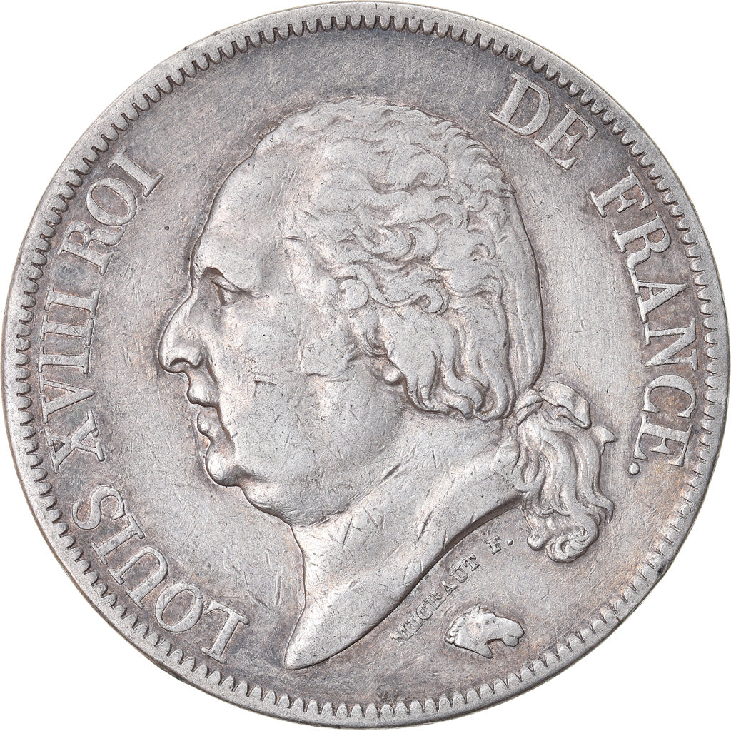 Moneda, Francia, Louis XVIII, Louis XVIII, 5 Francs, 1821, Paris, MBC, Plata