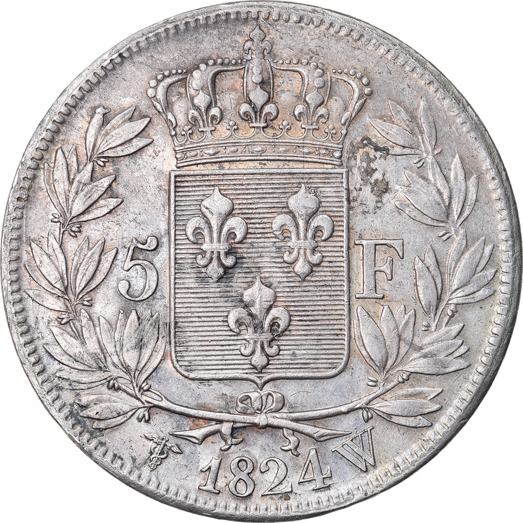 Coin, France, Louis XVIII, Louis XVIII, 5 Francs, 1824, Lille, AU(50-53)