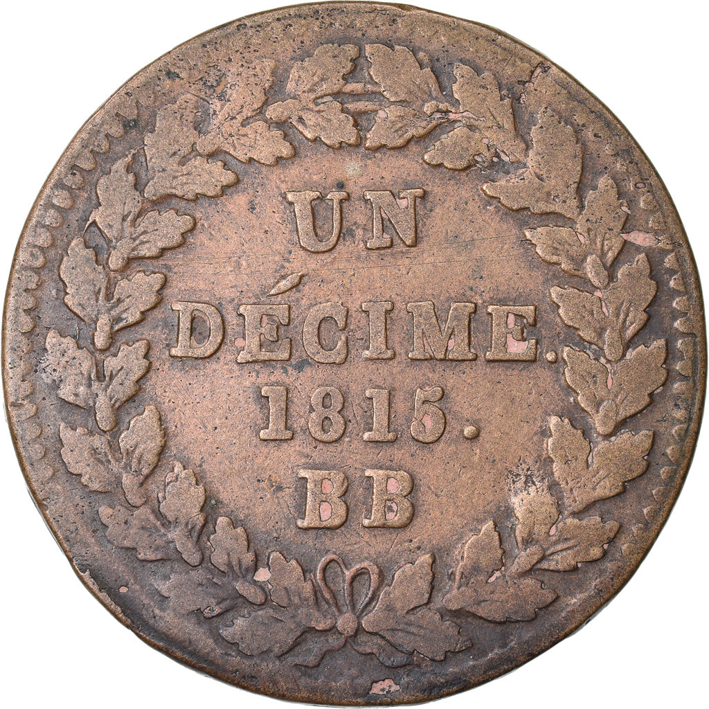 Coin, France, Louis XVIII, Decime, 1815, Strasbourg, VF(30-35), Bronze, KM:701