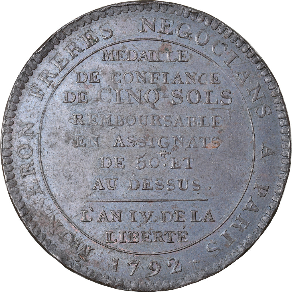 Coin, France, Monneron, 5 Sols, 1790, Paris, AU(50-53), Bronze