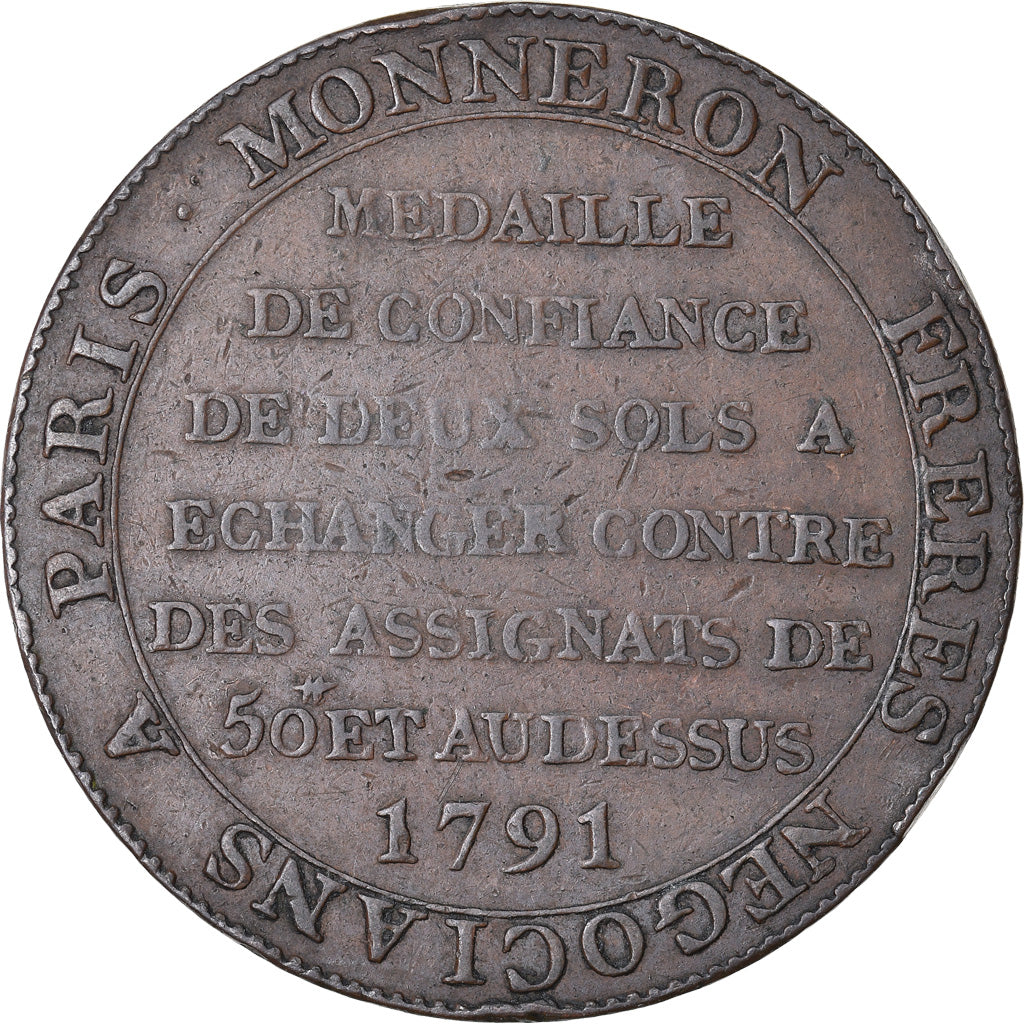 Coin, France, 2 Sols, 1791, VF(30-35), Bronze, KM:Tn23, Brandon:217