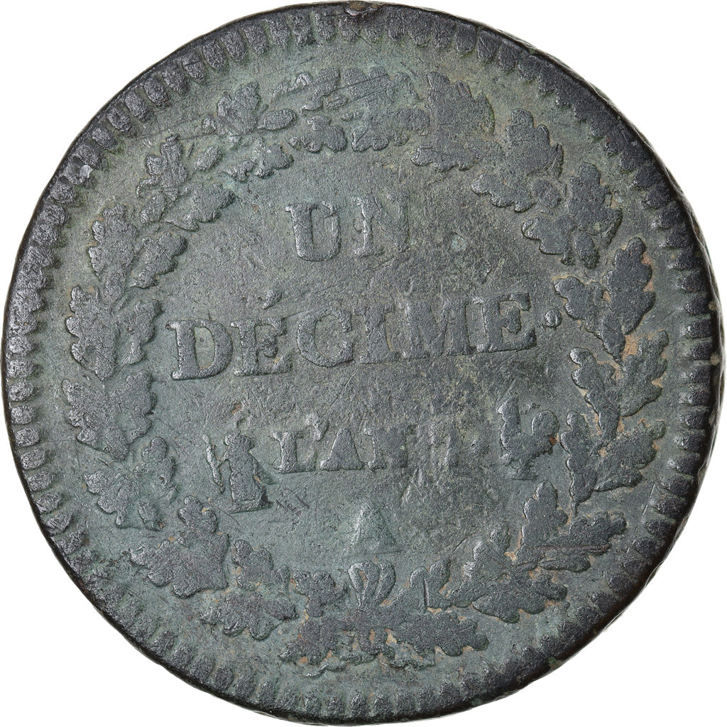 Moneta, Francia, Decime, AN 7/5, Paris, Coq/Corne, MB, Bronzo, Gadoury:187
