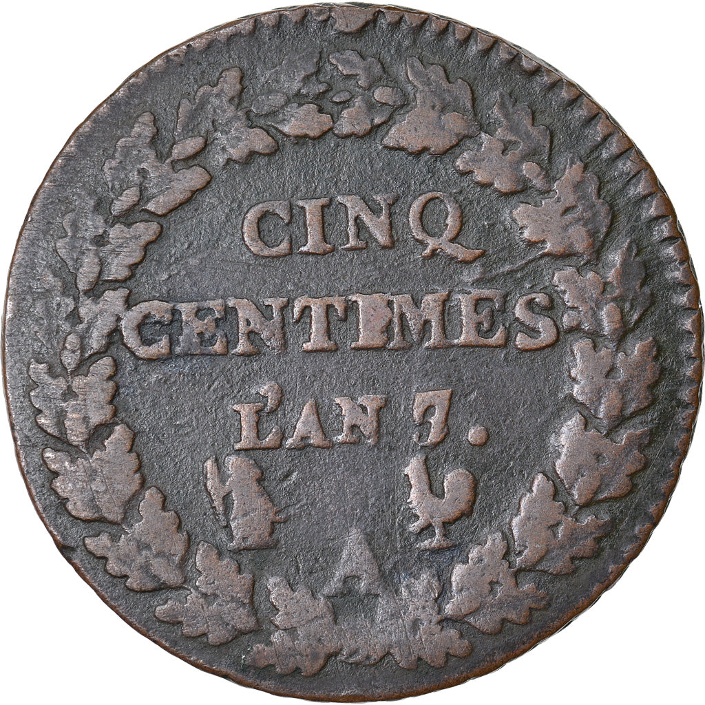 Moeda, França, Dupré, 5 Centimes, AN 7/5, Paris, VF(20-25), Bronze, KM:640.1