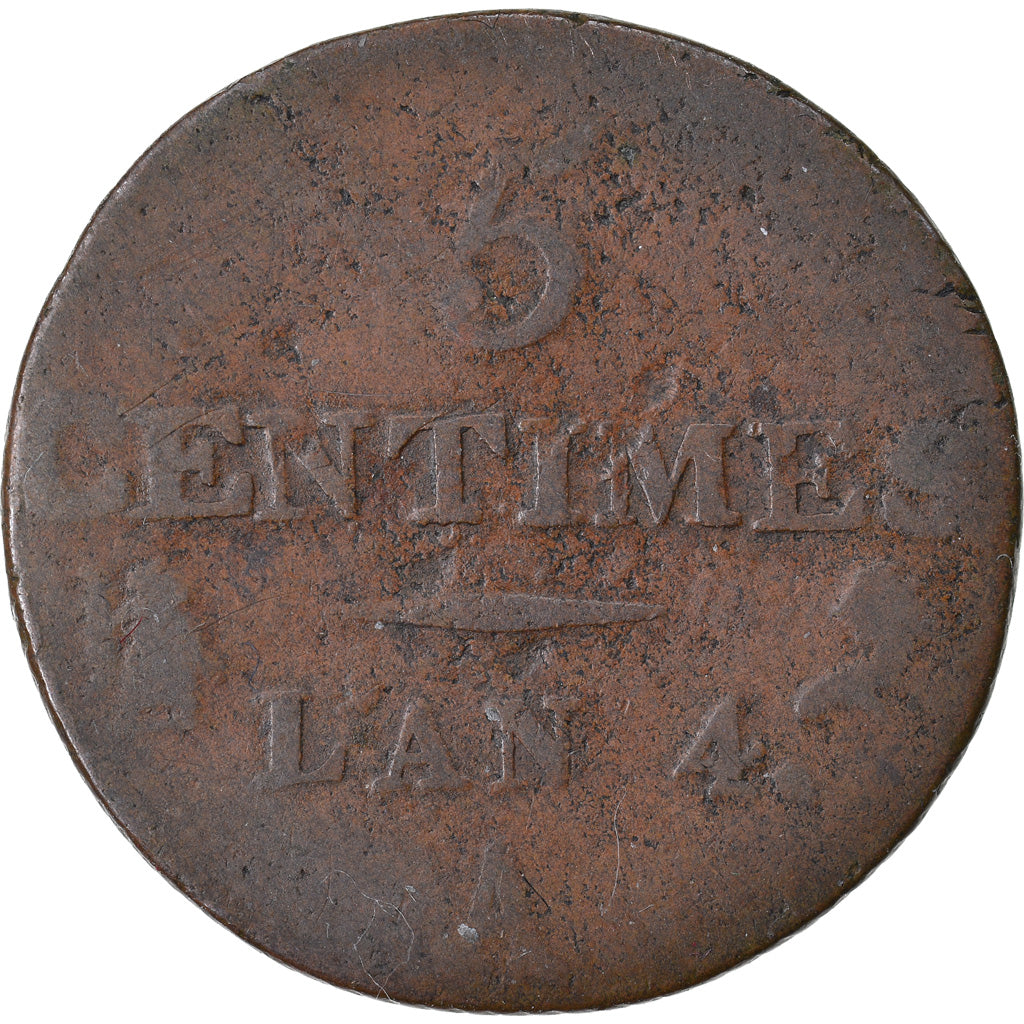 Monnaie, France, Dupré, 5 Centimes, AN 4, Paris, TB, Bronze, Gadoury:124