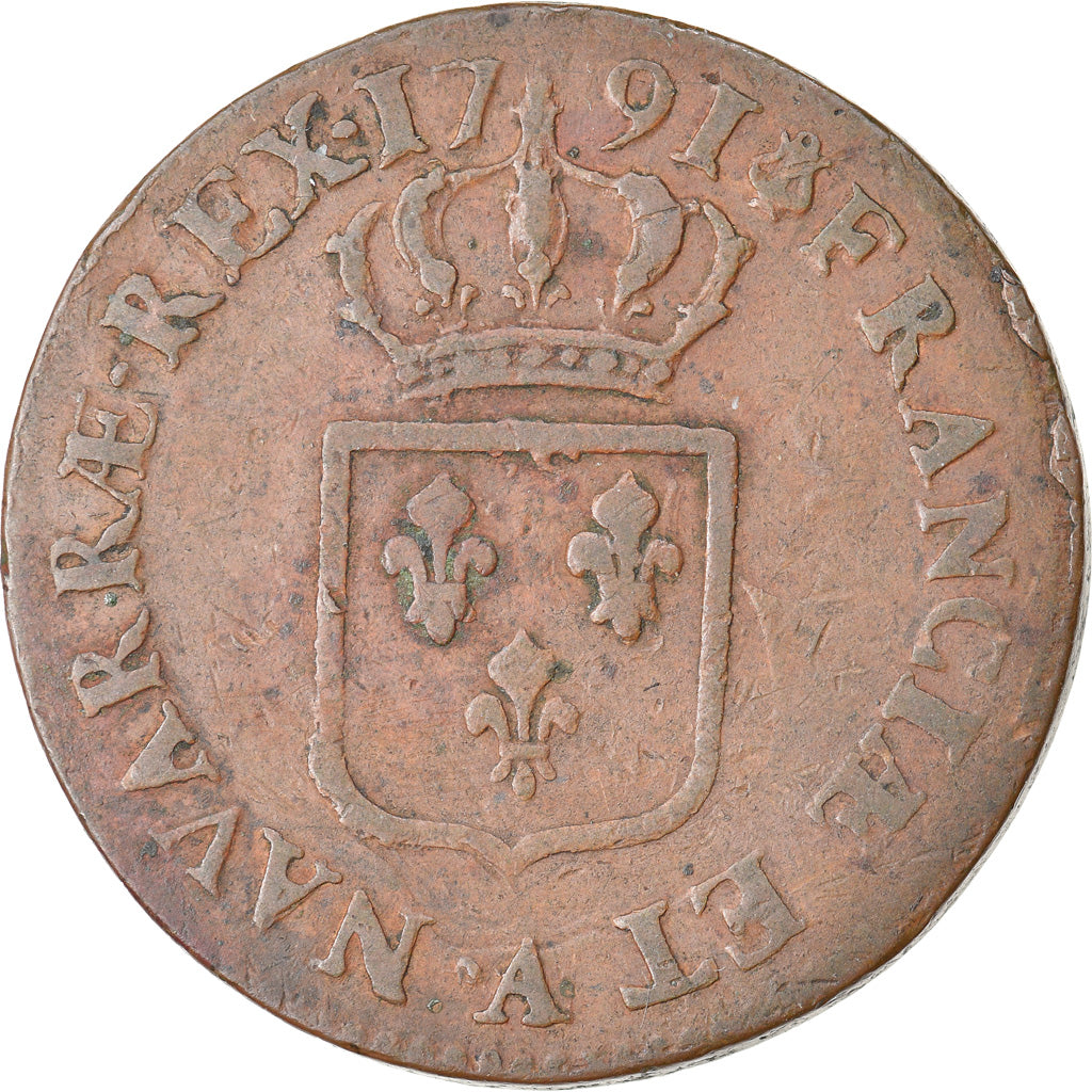 Coin, France, Louis XVI, Sol ou sou, Sol, 1791, Paris, EF(40-45), Copper