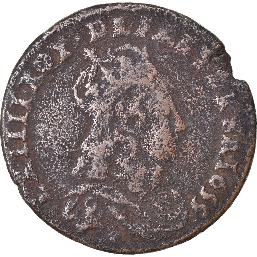 Monnaie, France, Louis XIV, Liard de France au buste juvénile, deuxième type