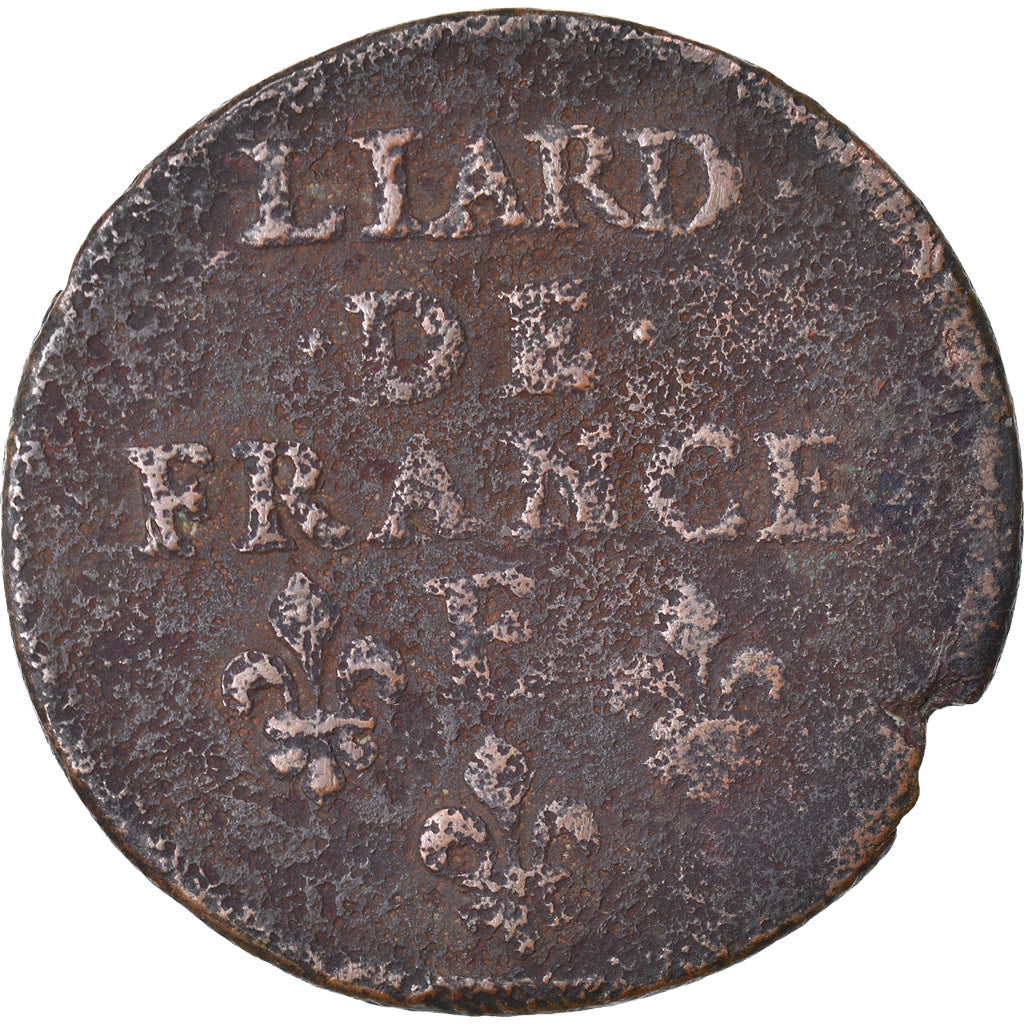 Monnaie, France, Louis XIV, Liard de France au buste juvénile, deuxième type