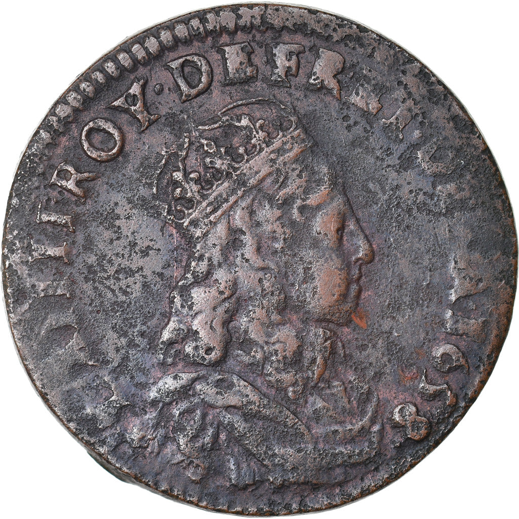 Moeda, França, Louis XIV, Liard de France au buste juvénile, deuxième type