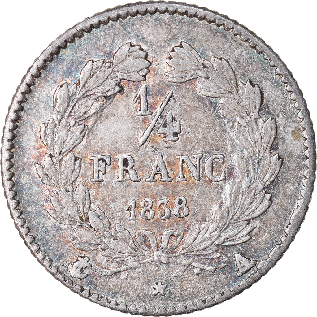 Moneda, Francia, Louis-Philippe, 1/4 Franc, 1838, Paris, MBC+, Plata, KM:740.1