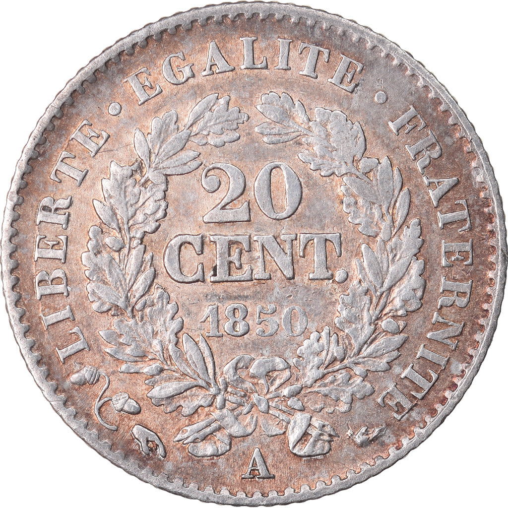 Moneta, Francia, Cérès, 20 Centimes, 1850, Paris, error clashed die, BB+