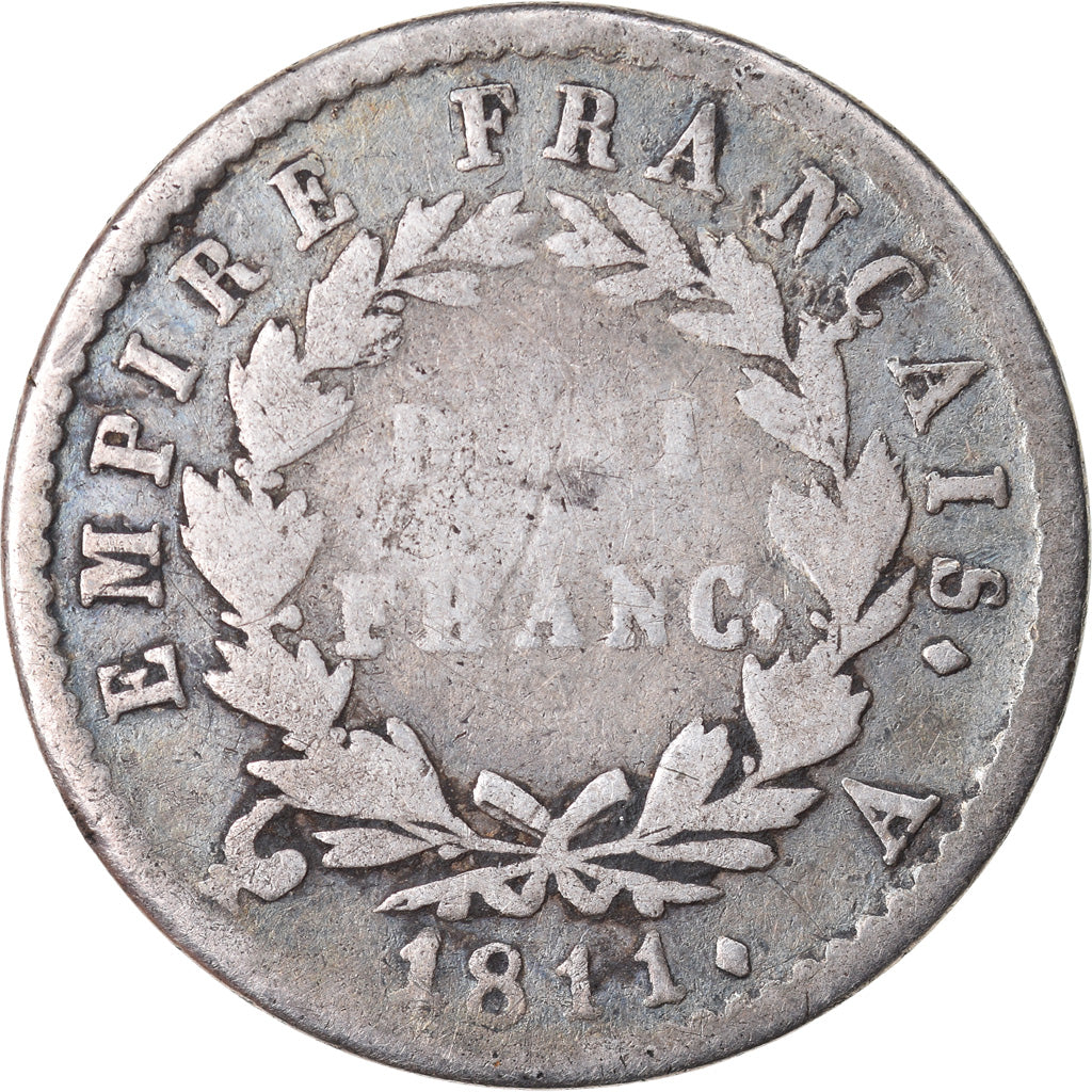 Moneda, Francia, Napoléon I, 1/2 Franc, 1811, Paris, BC+, Plata, KM:691.1