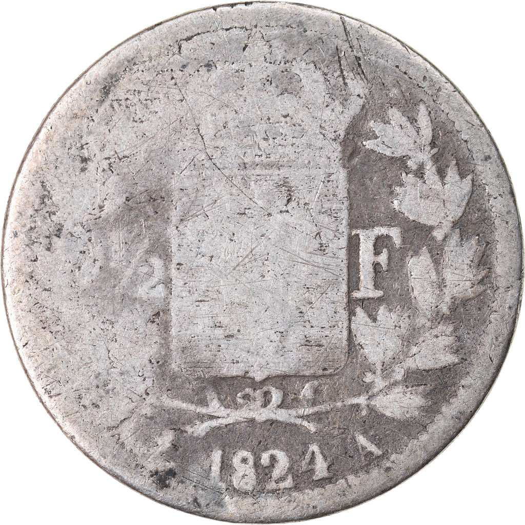 Coin, France, Louis XVIII, Louis XVIII, 1/2 Franc, 1824, Paris, VG(8-10)