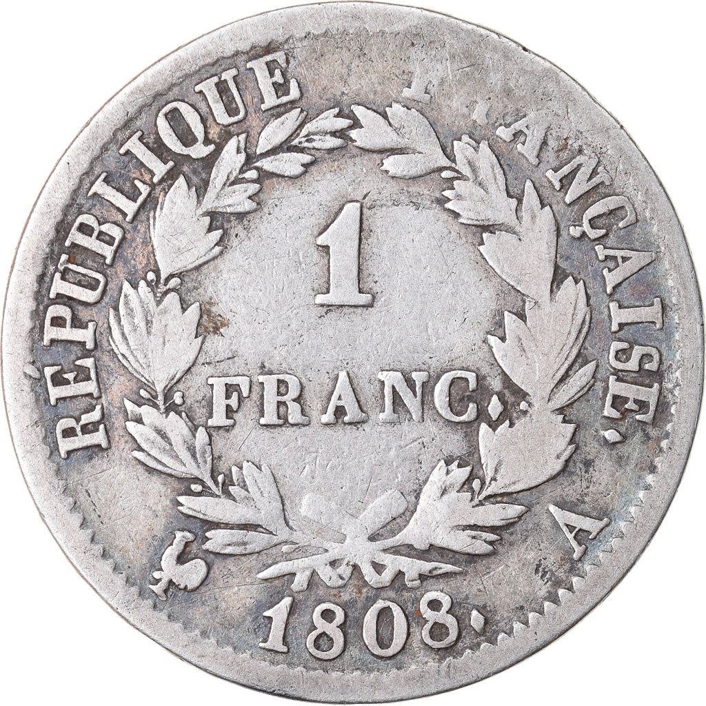Coin, France, Napoléon I, Franc, 1808, Paris, VF(20-25), Silver, KM:682.1