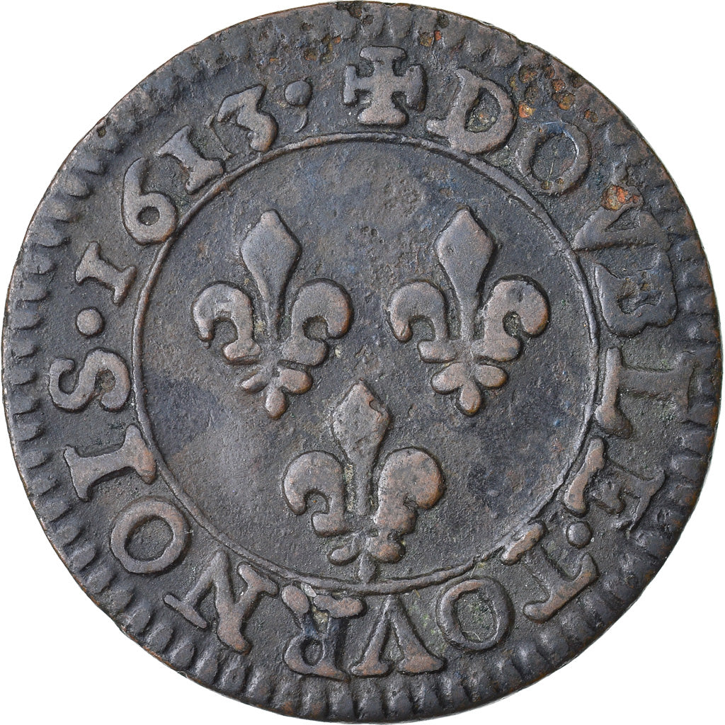 Münze, Frankreich, Louis XIII, Double tournois, buste enfantin, Double