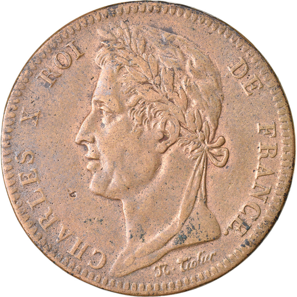 Coin, FRENCH COLONIES, Charles X, 10 Centimes, 1825, Paris, EF(40-45), Bronze