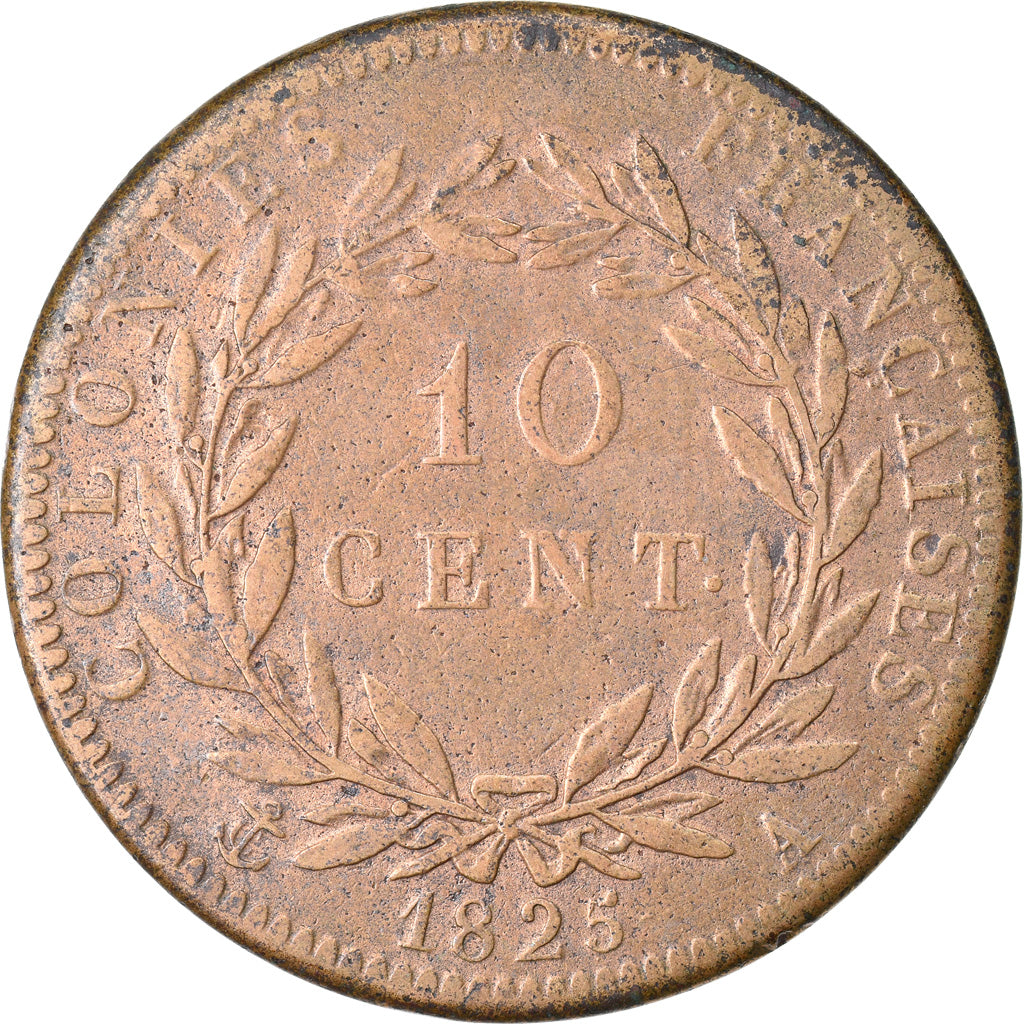 Coin, FRENCH COLONIES, Charles X, 10 Centimes, 1825, Paris, EF(40-45), Bronze