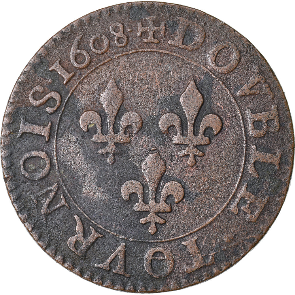 Munten, Frankrijk, Double Tournois, 1608, Paris, ZF, Koper, CGKL:222