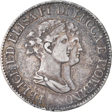 Moeda, ESTADOS ITALIANOS, LUCCA, Felix and Elisa, 5 Franchi, 1807, Firenze