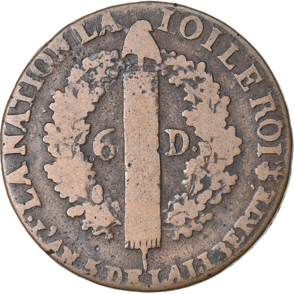 Münze, Frankreich, 6 deniers françois, 6 Deniers, 1793, Nantes, S+, Bronze