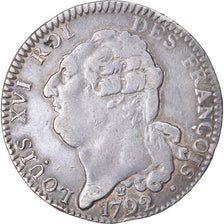 Moeda, França, Ecu, 1792, Limoges, EF(40-45), Prata, Gadoury:55