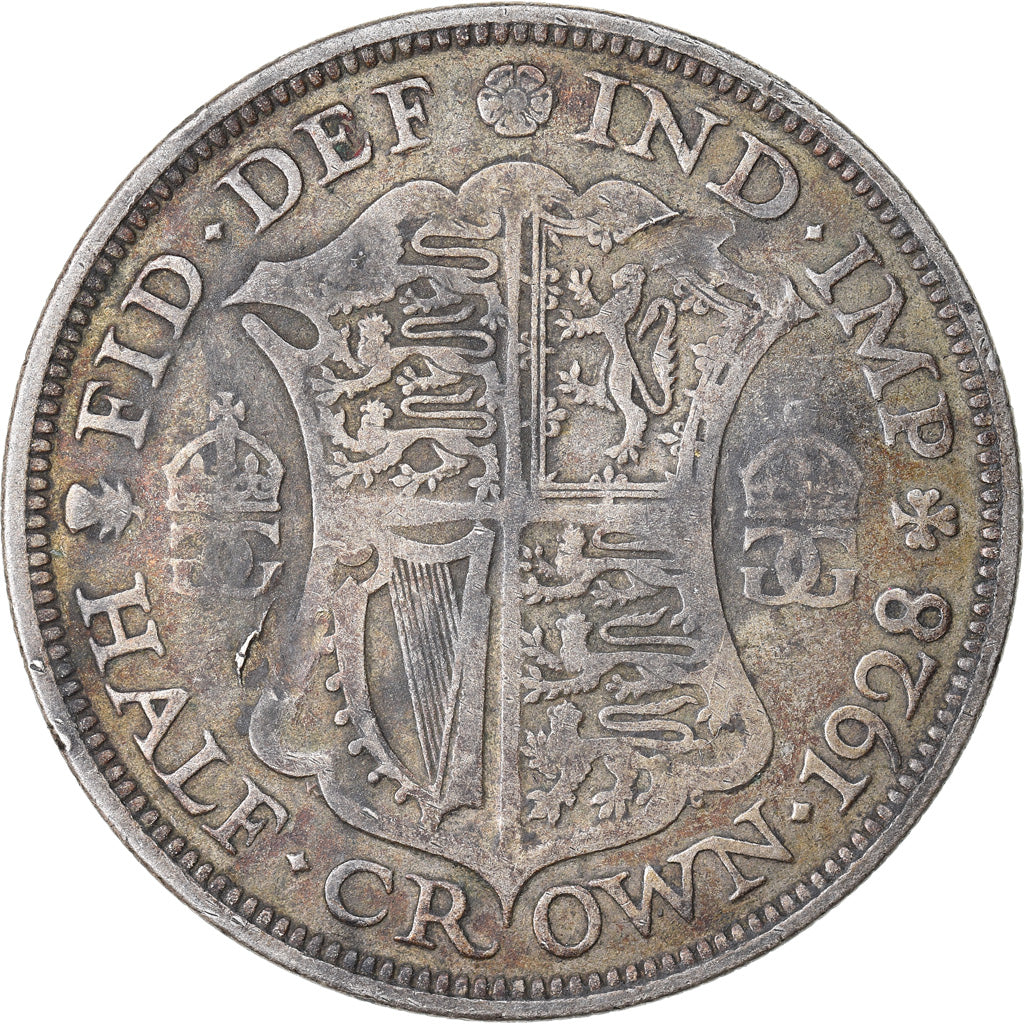 Moneta, Gran Bretagna, George V, 1/2 Crown, 1928, MB+, Argento, KM:835