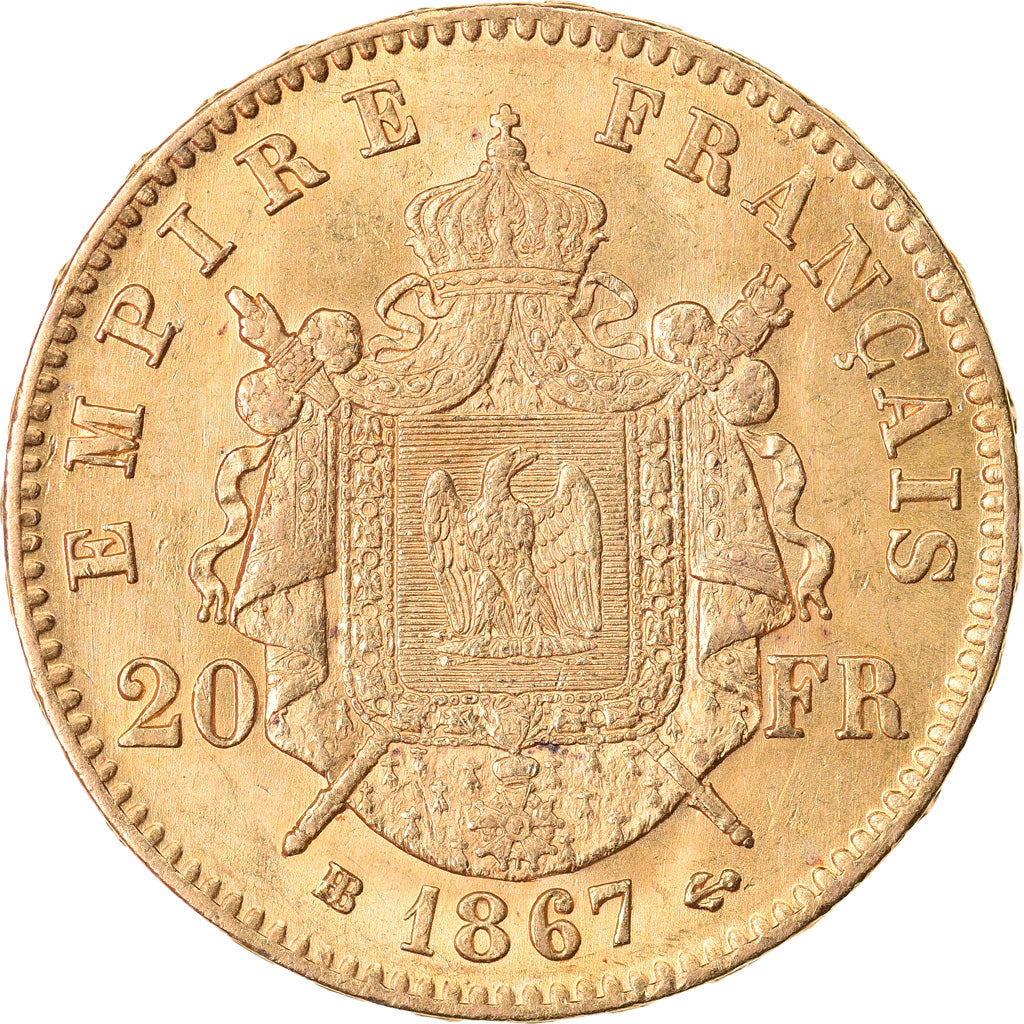 Moeda, França, Napoleon III, Napoléon III, 20 Francs, 1867, Strasbourg