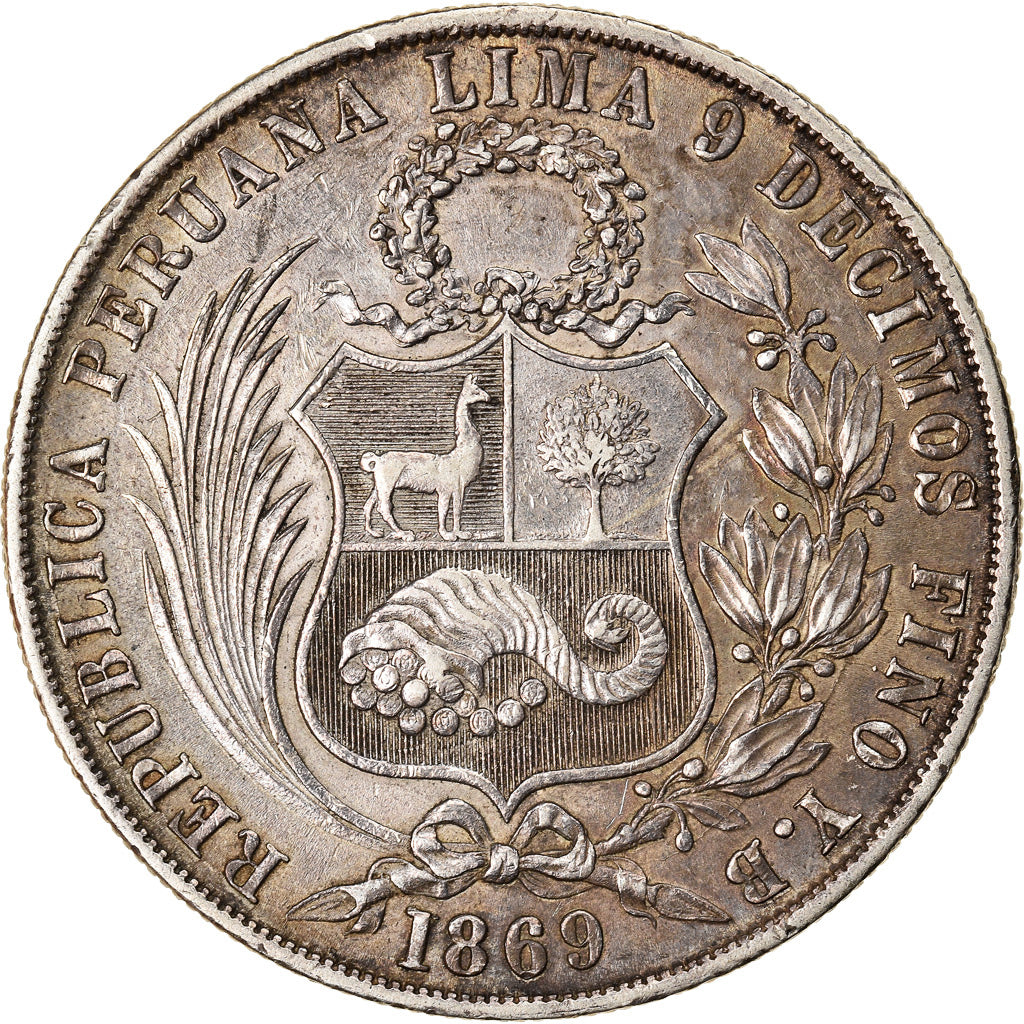 Moneta, Perù, SOUTH PERU, Sol, 1869, Lima, BB, Argento, KM:196.3