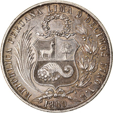 Moneta, Perù, SOUTH PERU, Sol, 1869, Lima, BB, Argento, KM:196.3