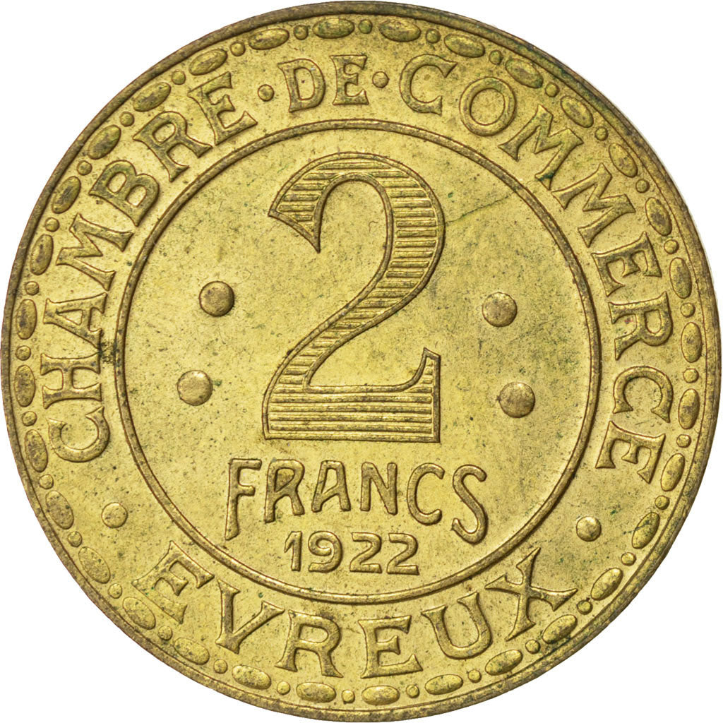 France, 2 Francs, 1922, AU(50-53), Brass, Elie #10.5, 8.22