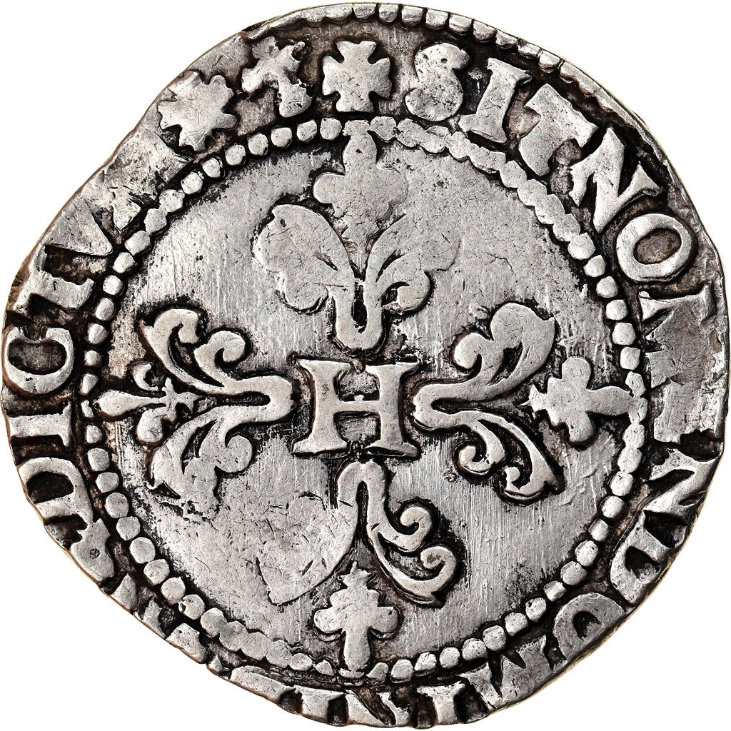 Moeda, França, Henri III, Franc au Col Plat, 1582, Bayonne, VF(30-35), Prata