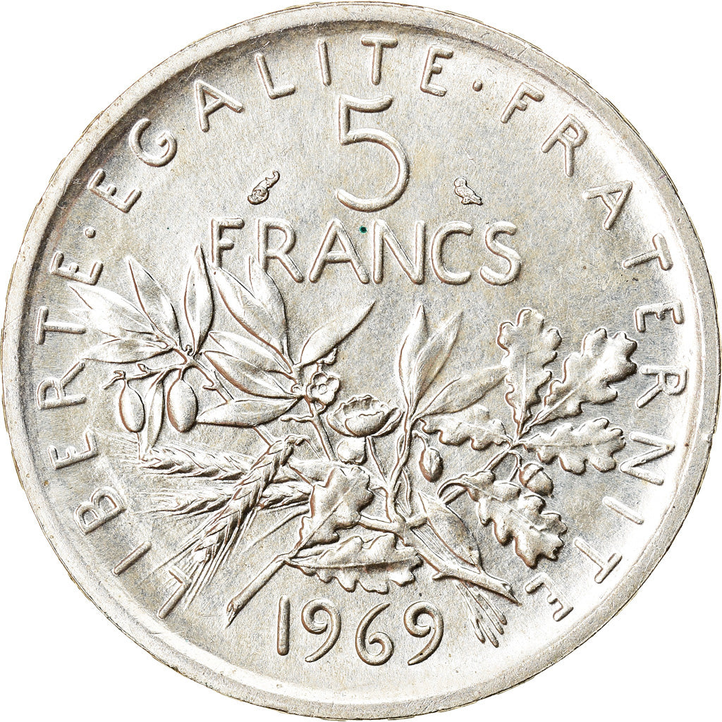 Coin, France, Semeuse, 5 Francs, 1969, MS(60-62), Silver, KM:926, Gadoury:770