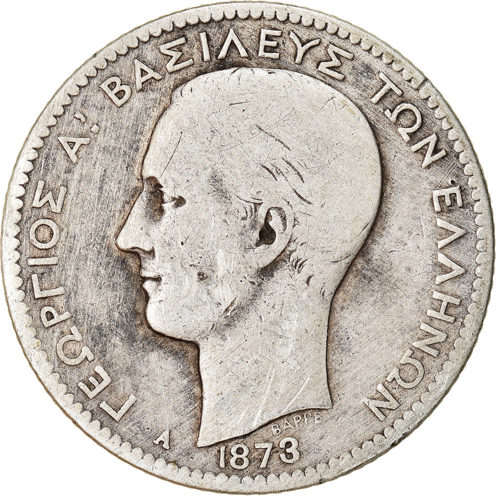 Monnaie, Grèce, George I, Drachma, 1873, Paris, B+, Argent, KM:38
