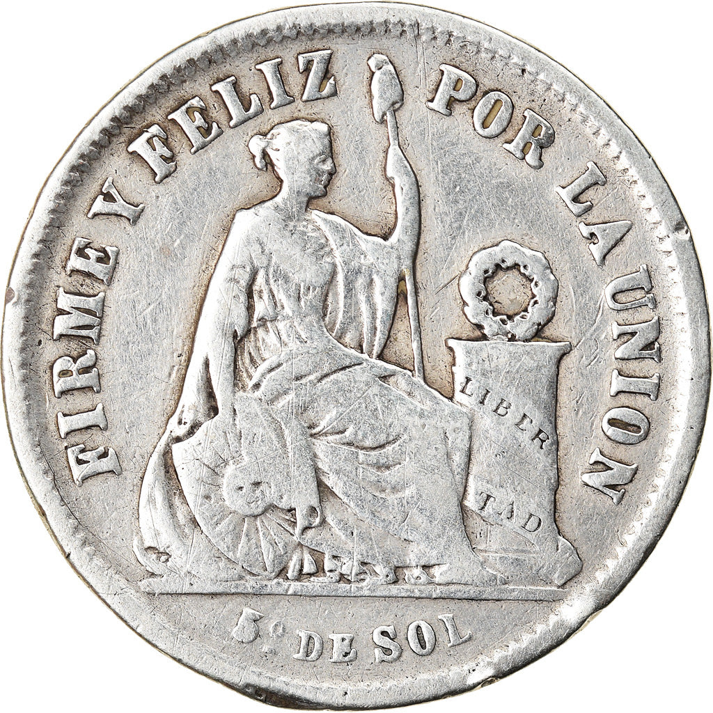 Monnaie, Pérou, SOUTH PERU, Sol, 1866, Lima, TB+, Argent, KM:196.1