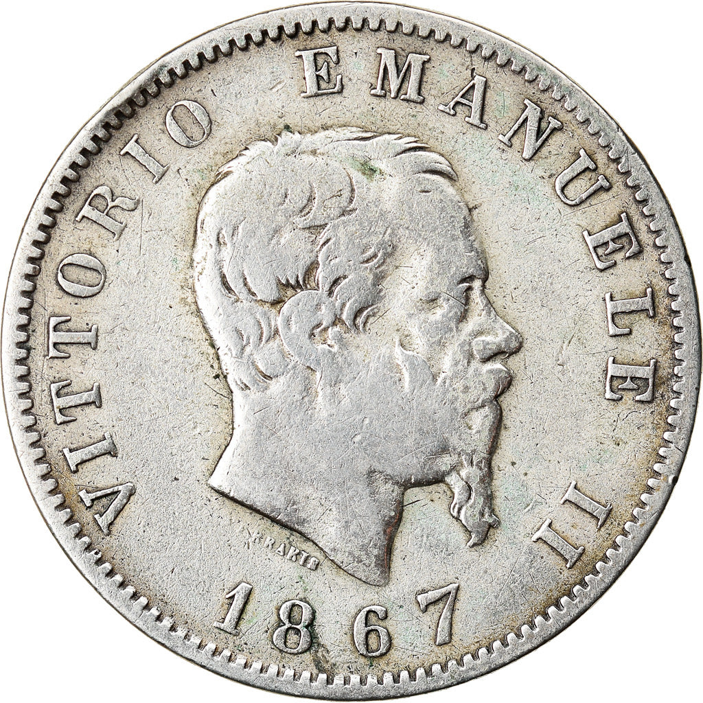 Coin, Italy, Vittorio Emanuele II, Lira, 1867, Milan, VF(30-35), Silver, KM:5a.1