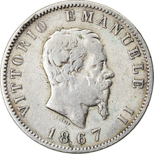 Coin, Italy, Vittorio Emanuele II, Lira, 1867, Milan, VF(30-35), Silver, KM:5a.1