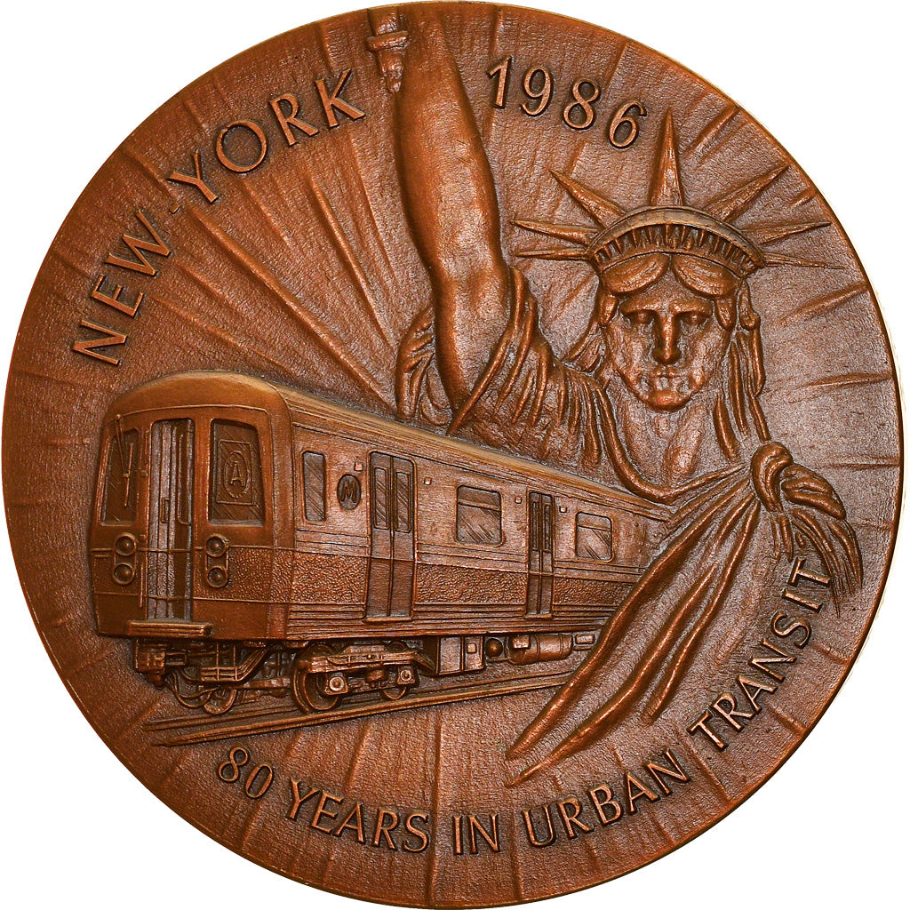 France, Medal, Paris / New-York, 80 Ans de Métro, Railway, 1986, MS(64), Bronze
