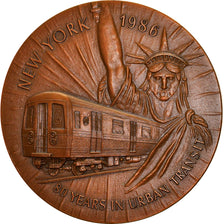 France, Medal, Paris / New-York, 80 Ans de Métro, Railway, 1986, MS(64), Bronze