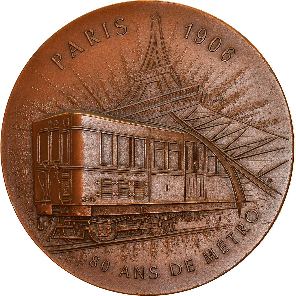 France, Medal, Paris / New-York, 80 Ans de Métro, Railway, 1986, MS(64), Bronze