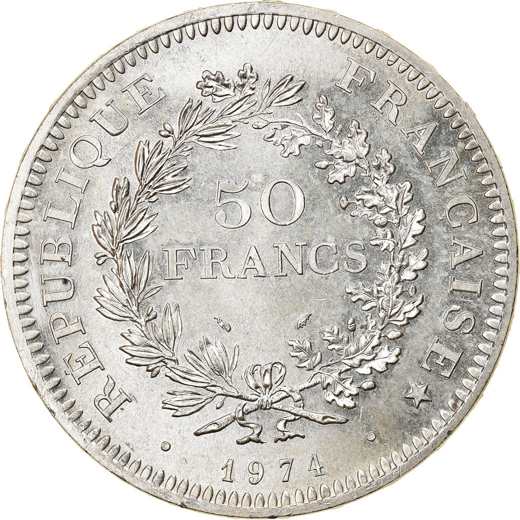 Coin, France, Hercule, 50 Francs, 1974, Hybrid issue, MS(60-62), Silver