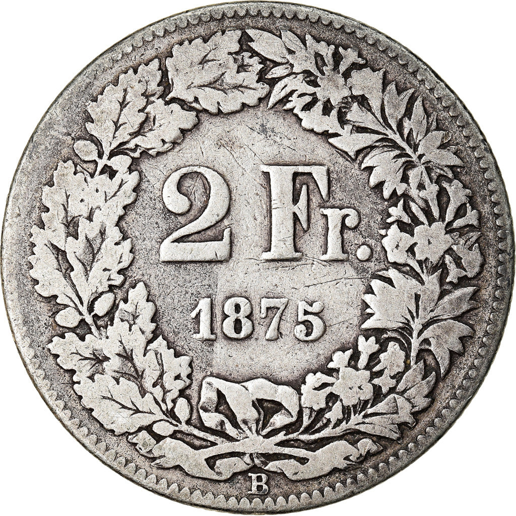 Coin, Switzerland, 2 Francs, 1875, Bern, VF(20-25), Silver, KM:21