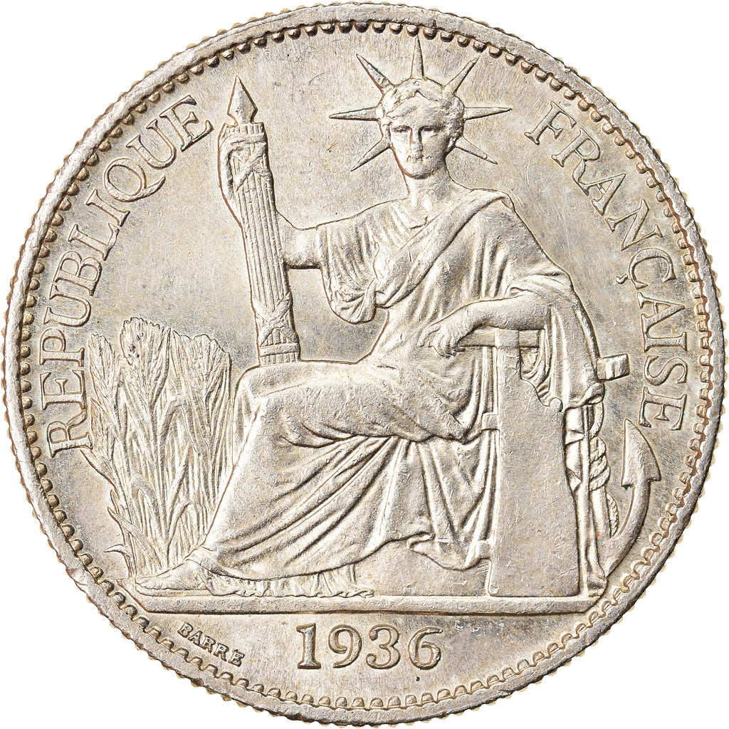 Coin, FRENCH INDO-CHINA, 50 Cents, 1936, Paris, MS(60-62), Silver, KM:4a.2