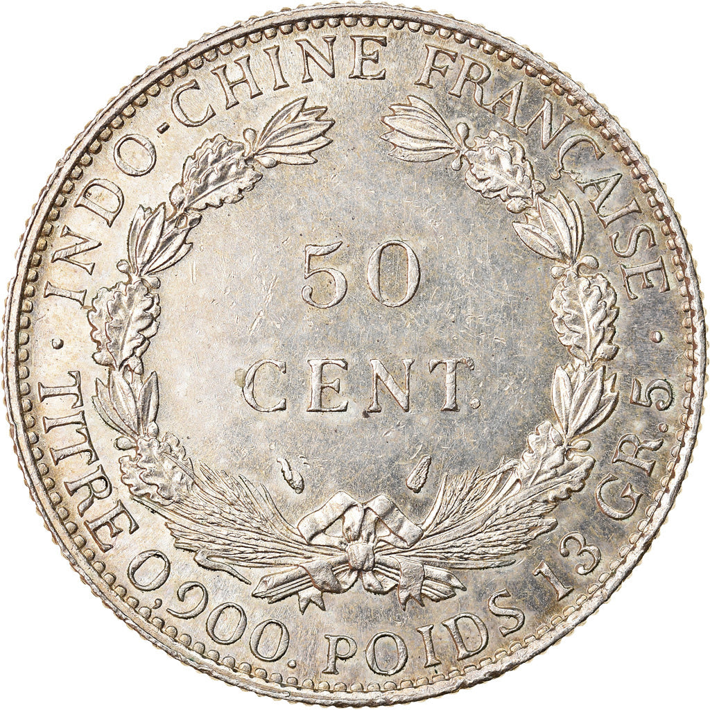 Coin, FRENCH INDO-CHINA, 50 Cents, 1936, Paris, MS(60-62), Silver, KM:4a.2