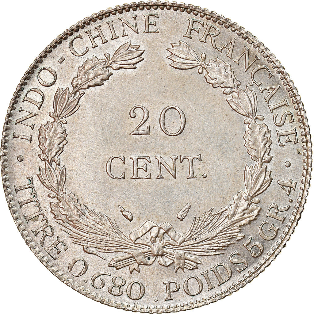 Moneta, Indocina, 20 Cent, 1937, Paris, SPL, Argento, Lecompte:236