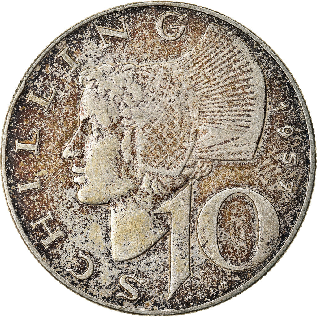 Moeda, Áustria, 10 Schilling, 1957, AU(50-53), Prata, KM:2882