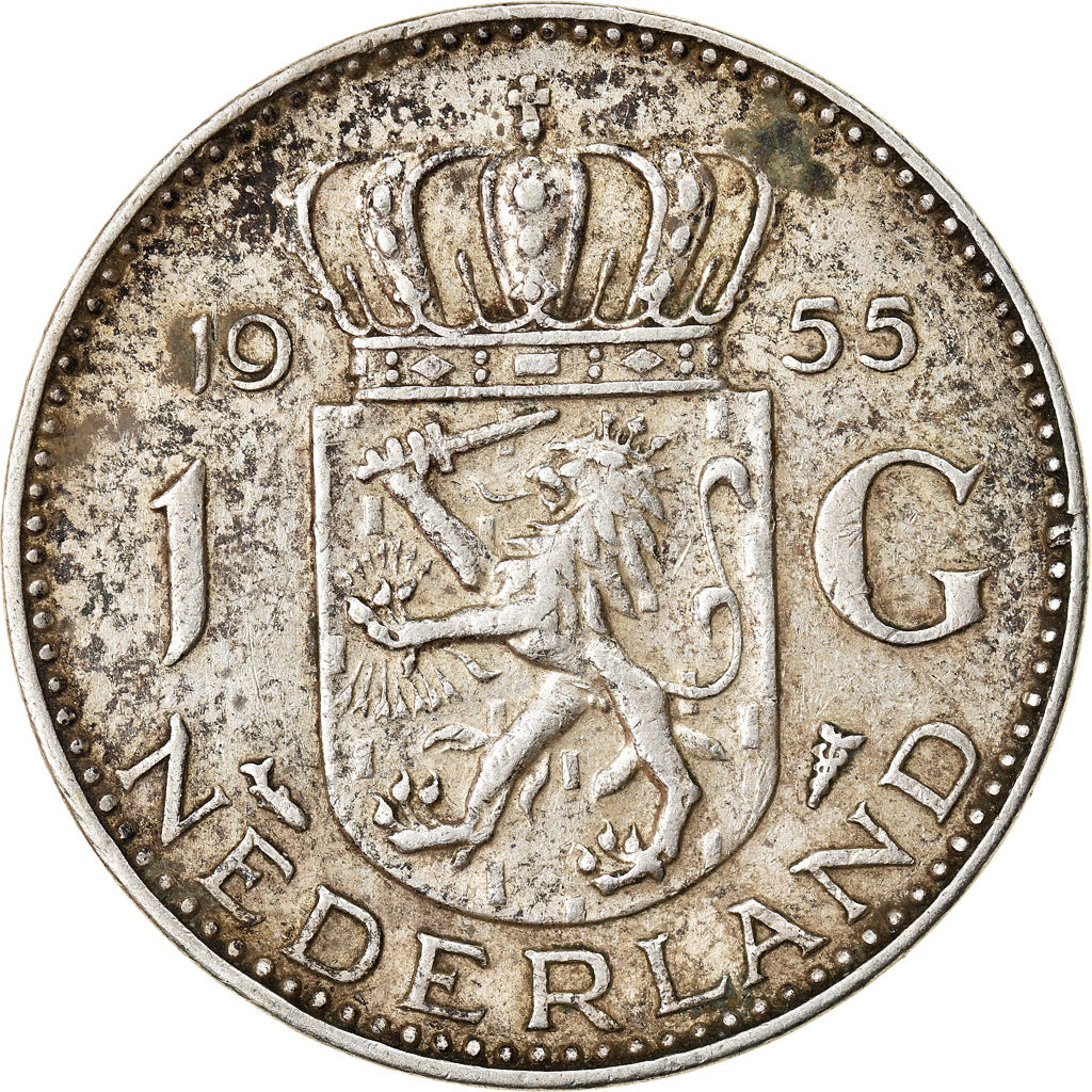 Coin, Netherlands, Juliana, Gulden, 1955, EF(40-45), Silver, KM:184