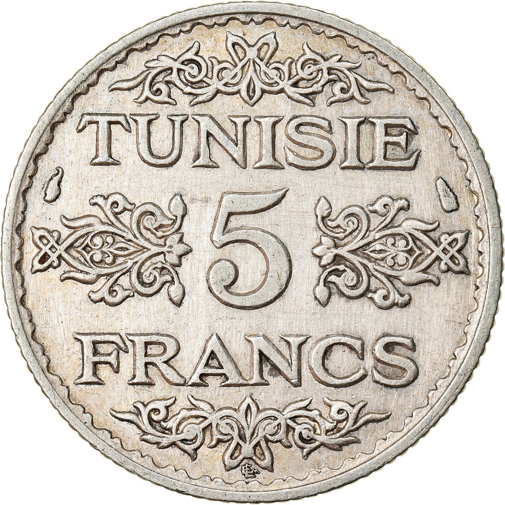 Coin, Tunisia, Ahmad Pasha Bey, 5 Francs, 1936, Paris, AU(55-58), Silver, KM:261