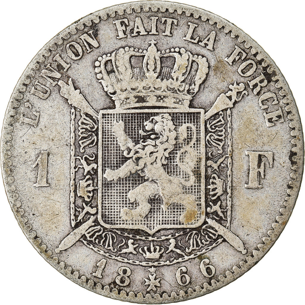 Coin, Belgium, Leopold II, Franc, 1866, VF(20-25), Silver, KM:28.1