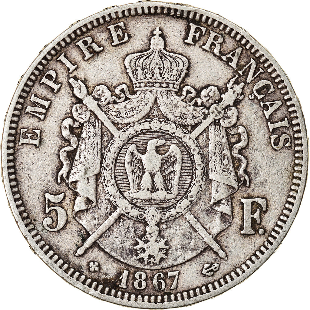 Coin, France, Napoléon III, 5 Francs, 1867, Strasbourg, VF(30-35), Silver