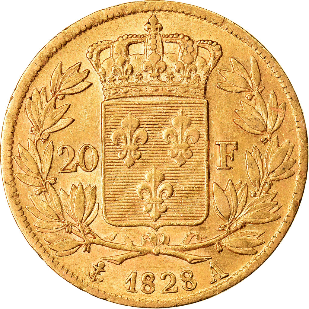 Moneta, Francia, Charles X, 20 Francs, 1828, Paris, SPL-, Oro, KM:726.1